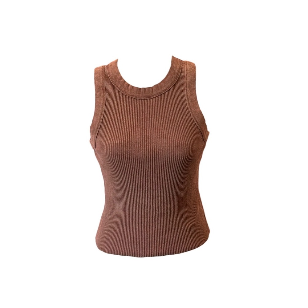 Cotton On Brown Ribbed Knit Tank Top Crew Neck Sleeveless Slim Fit Medium